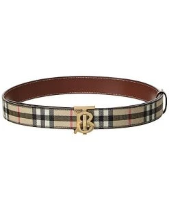 Burberry TB Reversible Vintage Check E-Canvas & Leather Belt Women