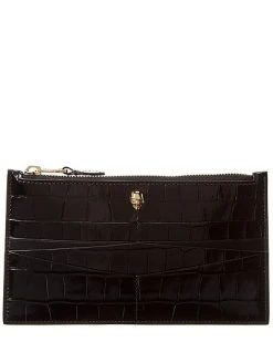 Alexander McQueen Skull Zip Around Croc-Embossed Leather Card Holder Women
