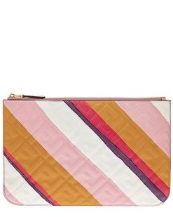 FENDI Large Flat FF Embossed Leather Pouch Women